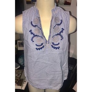 NANETTE LEPORE SLVLSS BLUE/WHITE STRIPED TOP, S